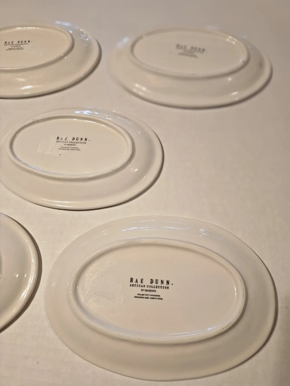 Rae Dunn White Oval Snack Plates with Black Lettering - Set of 5